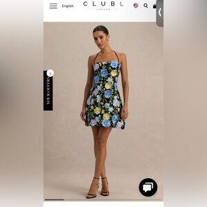 Club L London Floral Mini Dress - Black with Blue and Yellow Accents